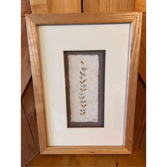 Artwork Art W/ Real Fibers Leaves Petals On Handmade Paper ‘01 Signed - Picture 1 of 14